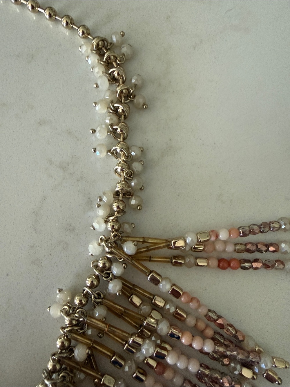 White House Black Market Gold Tassel Fringe Necklace with Pink Beads NWT - Picture 4 of 4